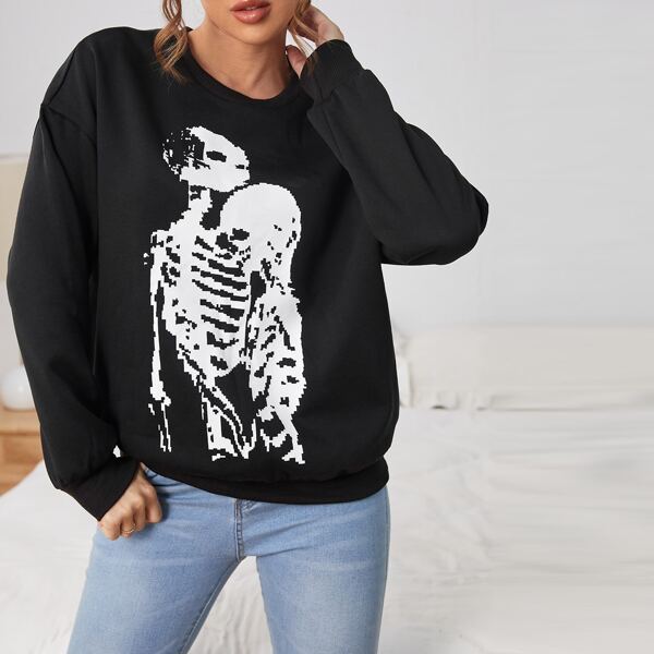 

Skeleton Print Sweatshirt, Black