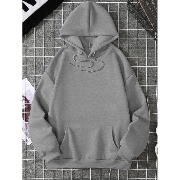 

Plus Solid Thermal Lined Kangaroo Pocket Drawstring Hoodie, Grey