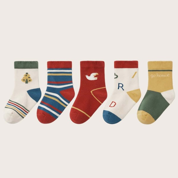 

5pairs Toddler Kids Striped Crew Socks, Multicolor