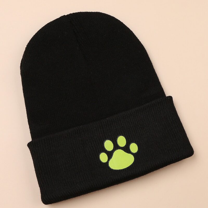 

Paw Print Knit Beanie, Black