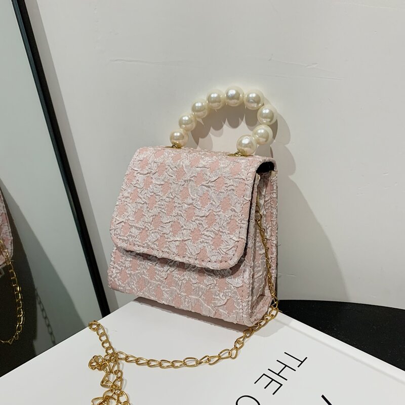 

Faux Pearl Beaded Satchel Bag, Pink