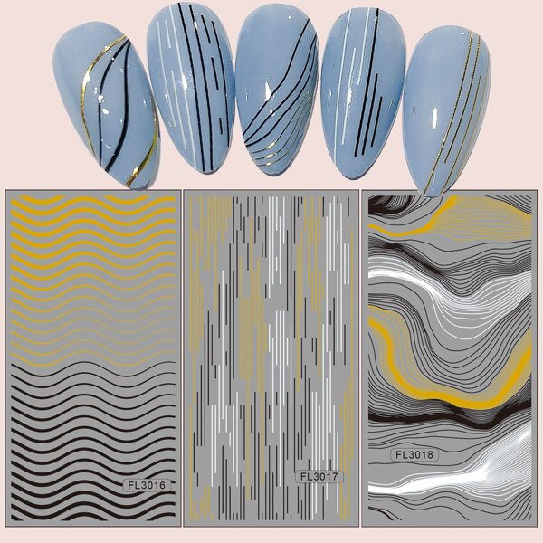 

3sheets Striped Nail Art Sticker, Multicolor
