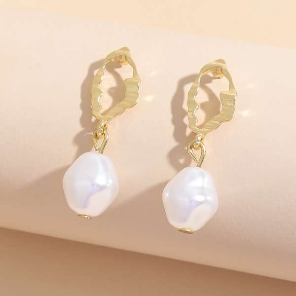 

Faux Pearl Decor Drop Earrings, Gold