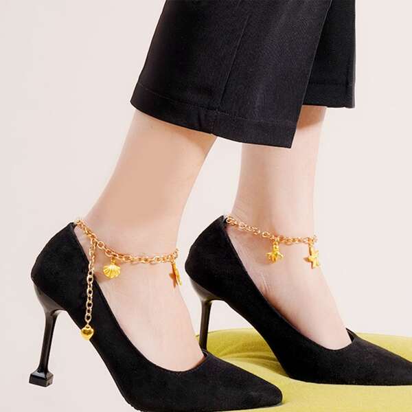 

Metallic Faux Pearl Decor Ankle Bracelet, Gold