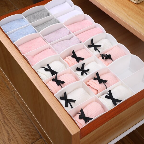 

1pc Solid Color Drawer Underwear Storage Box, White