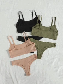 3 件純色胸罩和內褲內衣套裝 - 彩色 - 查看 2