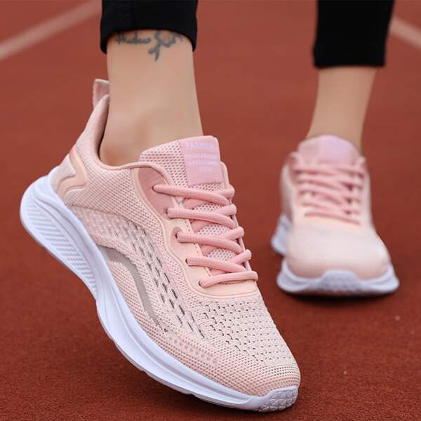 

Minimalist Lace-up Front Knit Sneakers, Pink