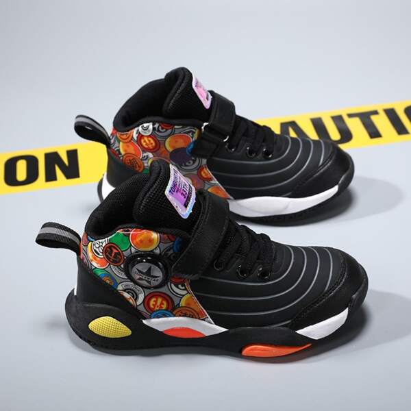 

Boys Cartoon Graphic Velcro Strap Sneakers, Black