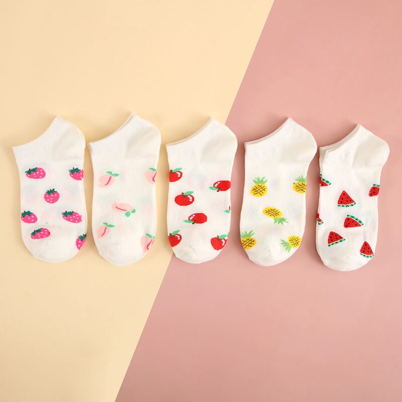 

5pairs Fruit Print Ankle Socks, Multicolor