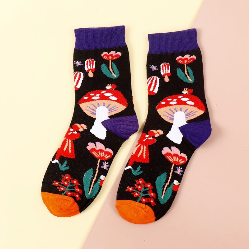 

Mushroom Print Crew Socks, Multicolor