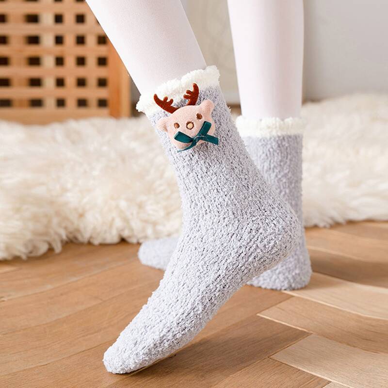 

Fluffy Cartoon Crew Socks, Grey