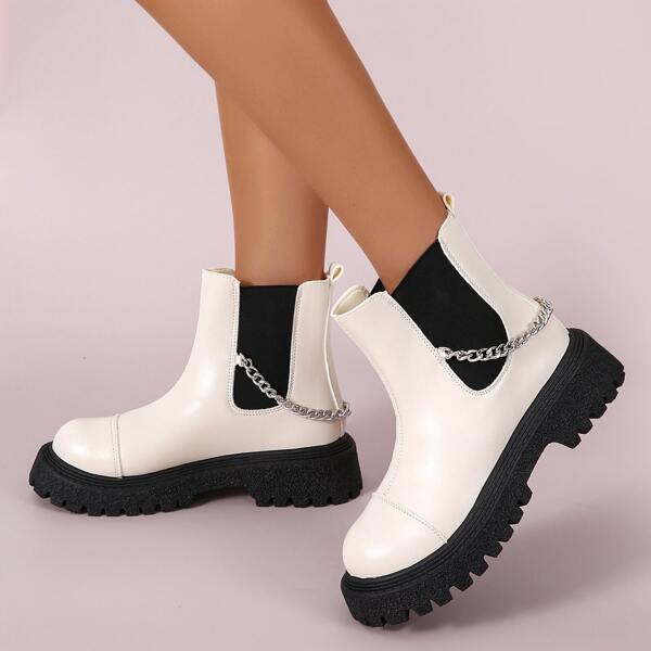 

Chain Decor Chelsea Boots, Beige