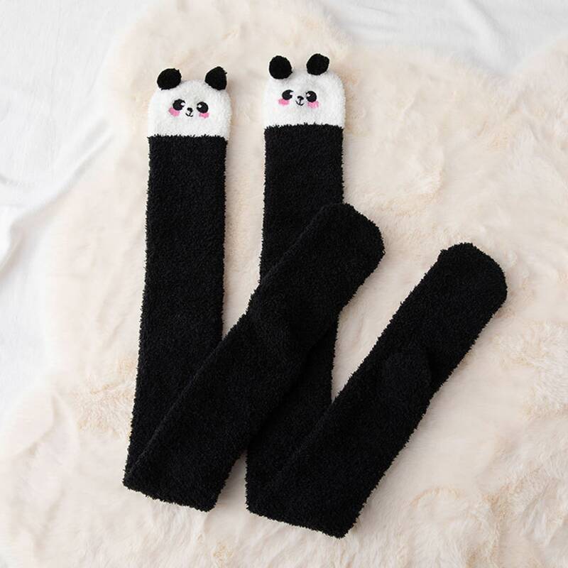 

Fluffy Cartoon Over The Knee Socks, Black and white