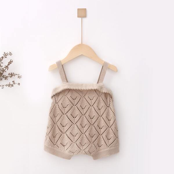 

Baby Pointelle Knit Overall Romper, Apricot