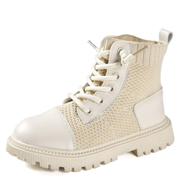 

Girls Minimalist Knit Lace-up Front Boots, Beige