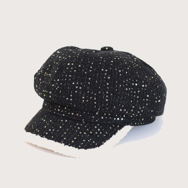 

Sequin Detail Baker Boy Cap, Black