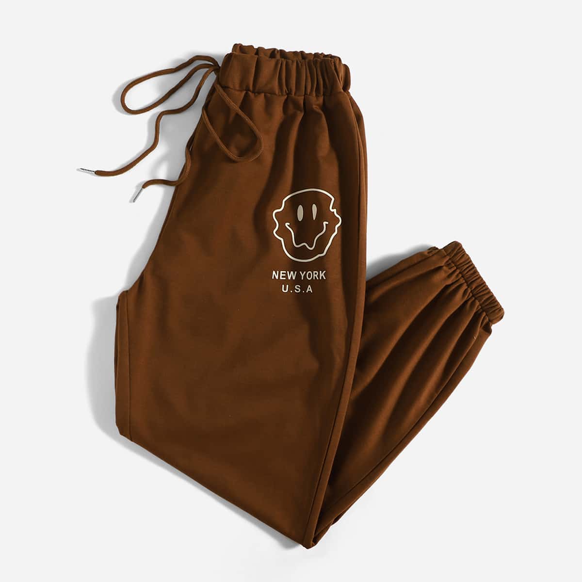 

Letter Cartoon Graphic Knot Sweatpants, Coffee brown
