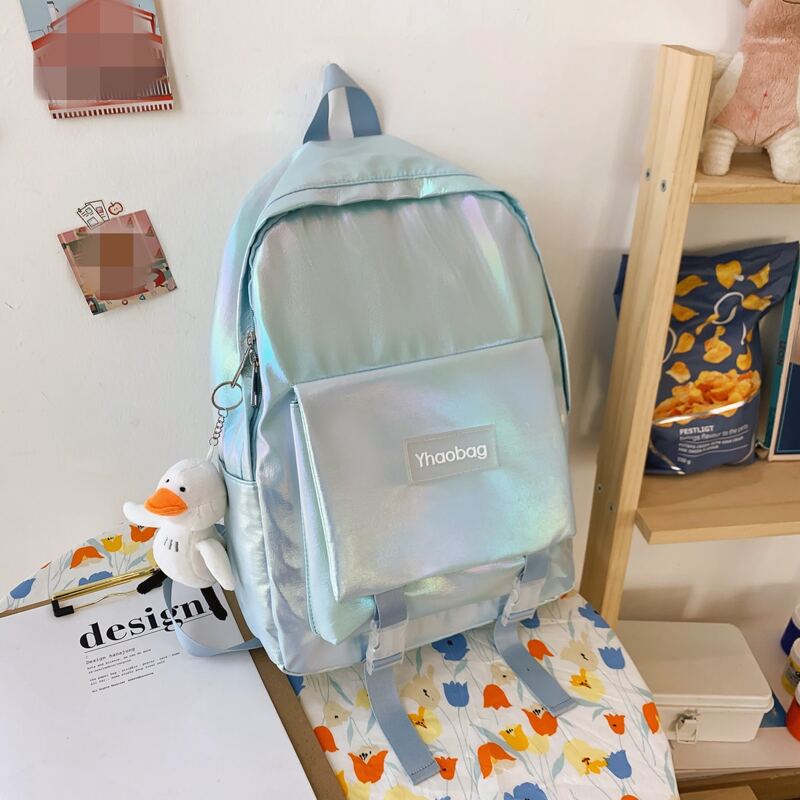 

Double Buckle Backpack With Cartoon Bag Charm, Blue