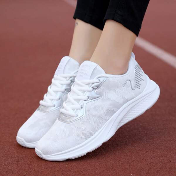 

Minimalist Lace-up Front Knit Running Shoes, White