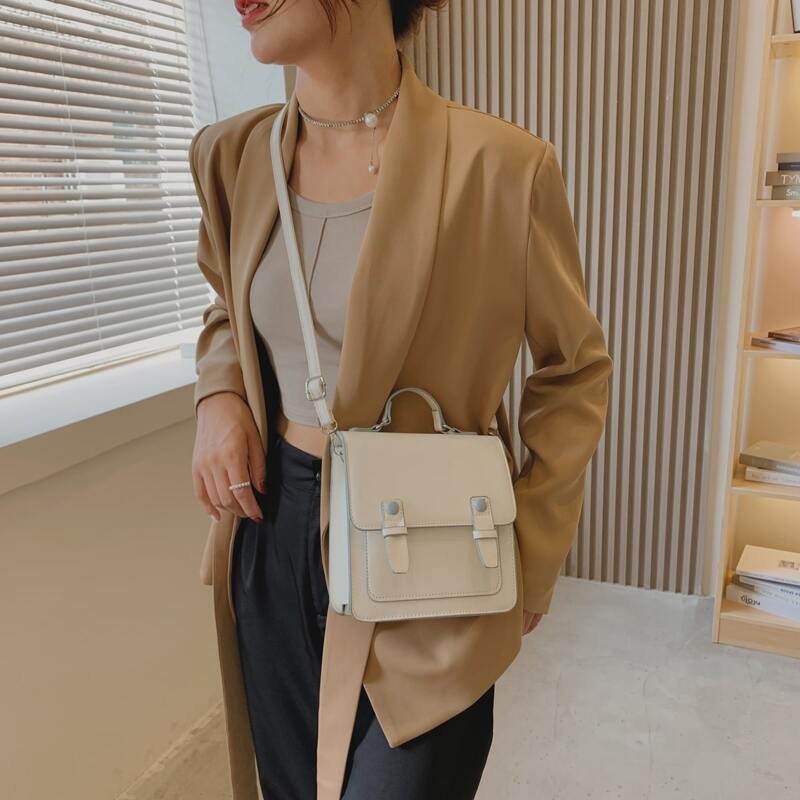 

Double Buckle Satchel Bag, White