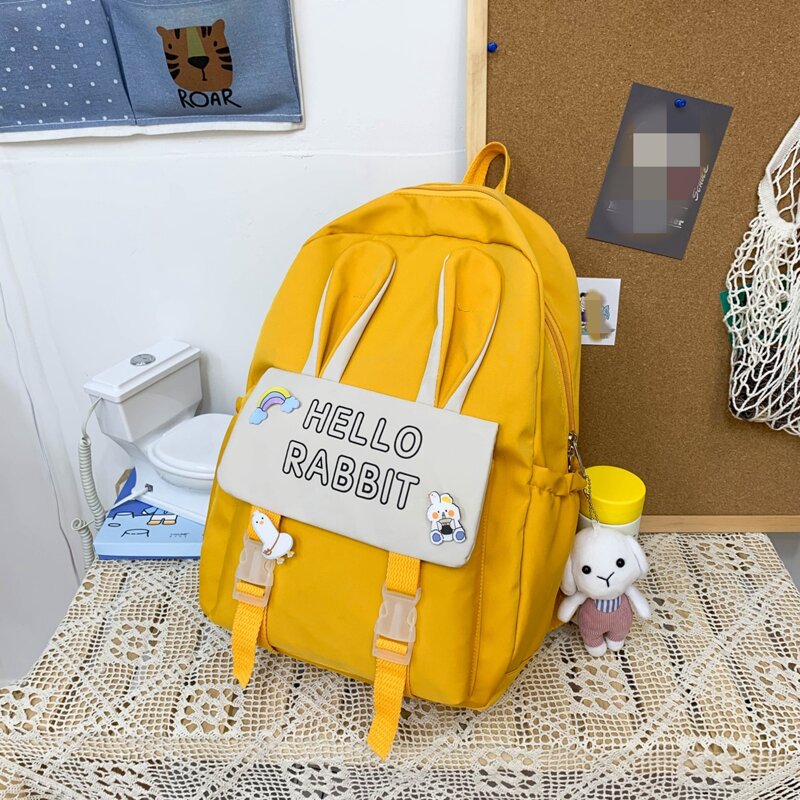 

Letter Graphic Backpack With Cartoon Charm, Yellow
