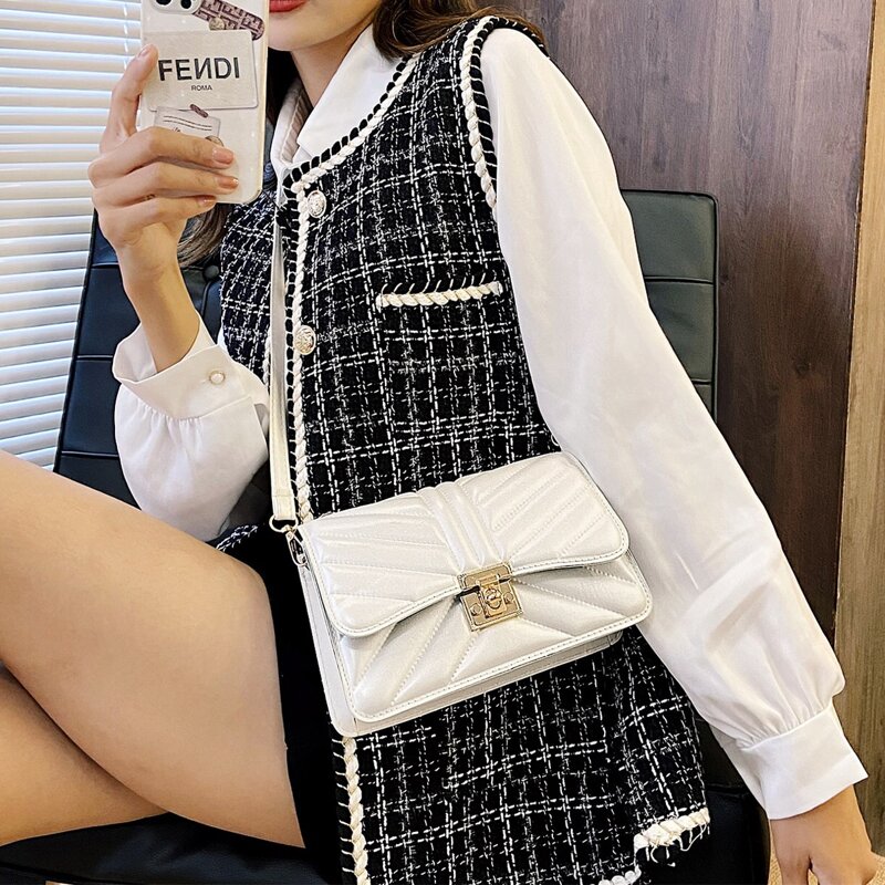 

Quilted Flap Crossbody Bag, White
