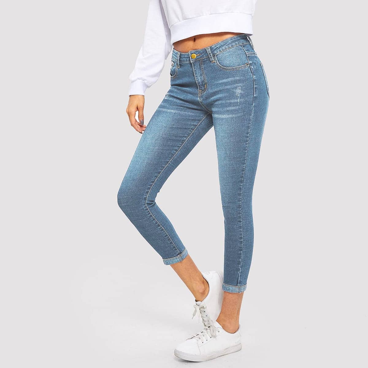 

Bleach Wash High Stretch Skinny Jeans, Medium wash