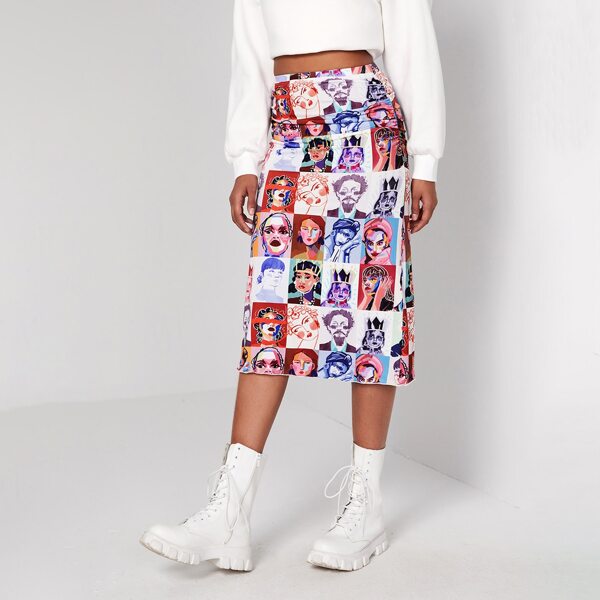 

Figure Pattern Ruched Skirt, Multicolor