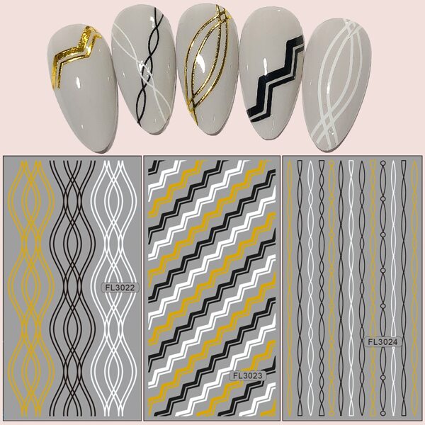 

3sheets Striped Nail Art Sticker, Multicolor