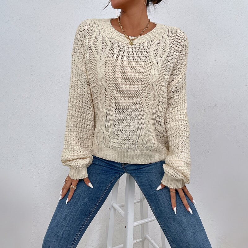 

Cable Knit Drop Shoulder Sweater, Beige