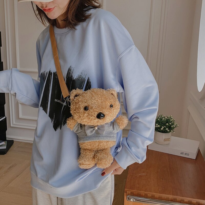 

Fluffy Bear Crossbody Bag, Grey