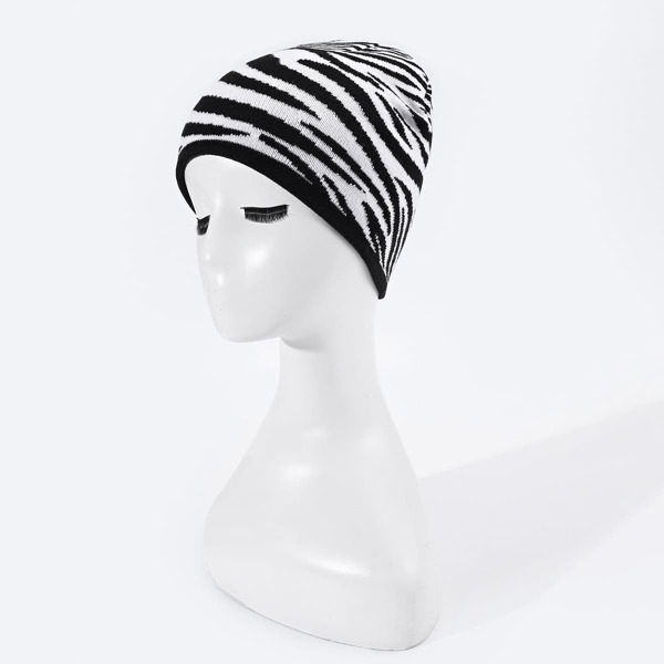 

Zebra Striped Beanie, Black and white