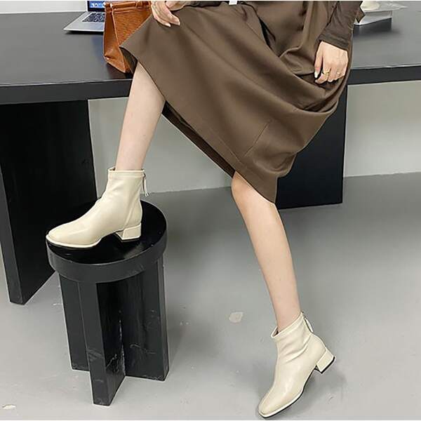 

Minimalist Back Zipper Classic Boots, Beige