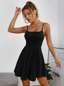 SHEIN PETITE Vestido de tirantes pecho con fruncido bajo amplio