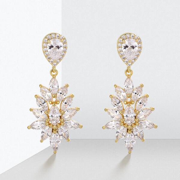 

18K Gold Plated Zircon Decor Drop Earrings