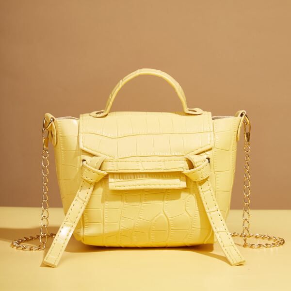 

Croc Embossed Flap Satchel Bag, Yellow