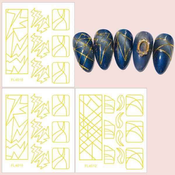 

3sheets Geometric Pattern Nail Art Sticker, Gold