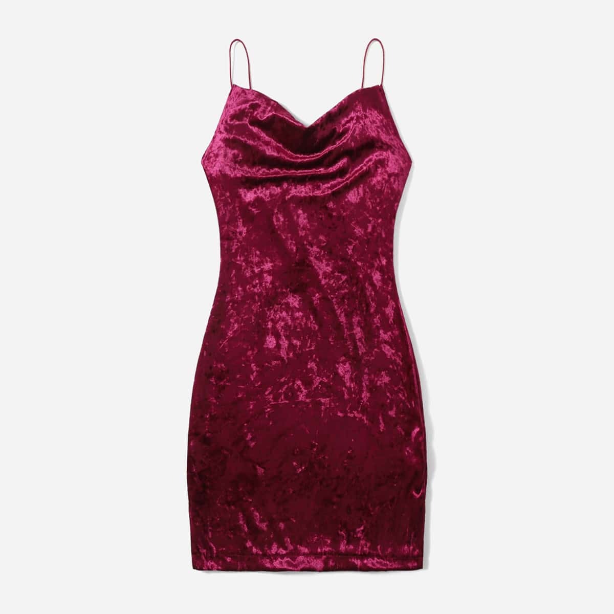 

Solid Velvet Draped Cami Dress, Red
