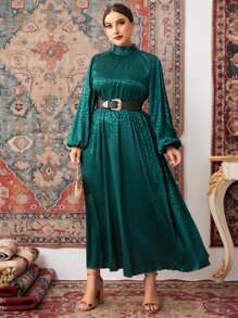 Modelyn Đầm Plus Size Nút màu trơn Hấp dẫn - Màu xanh lá cây đậm - Xem 2