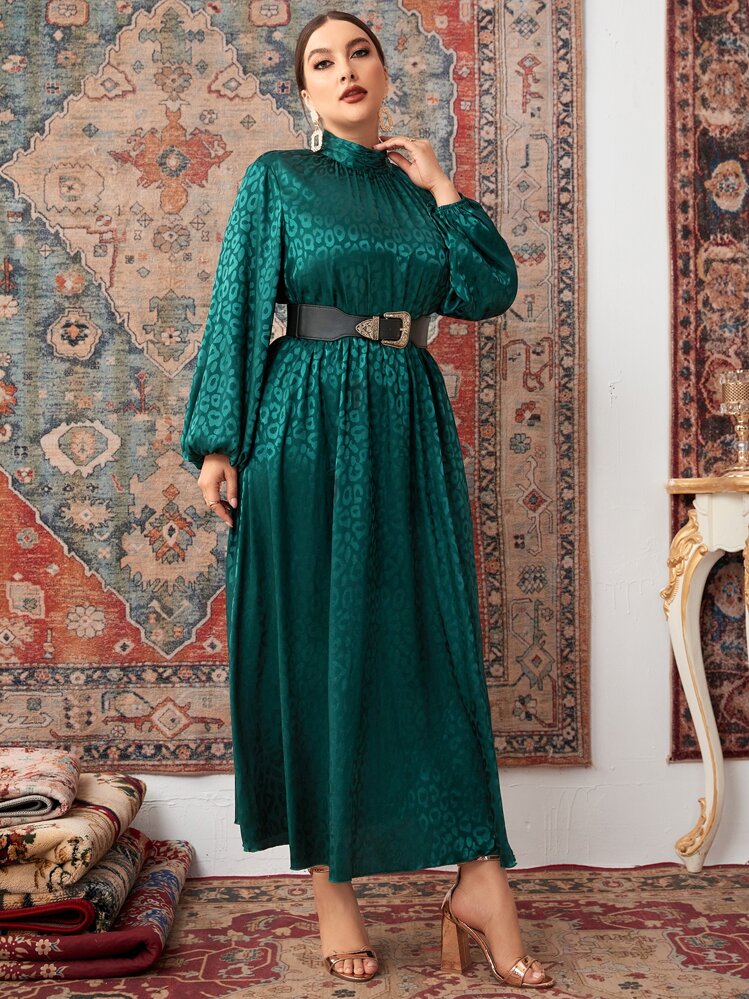 Modelyn Đầm Plus Size Nút màu trơn Hấp dẫn - Màu xanh lá cây đậm - Xem 1