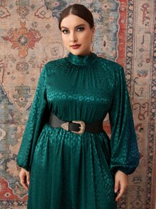 Modelyn Đầm Plus Size Nút màu trơn Hấp dẫn - Màu xanh lá cây đậm - Xem 4