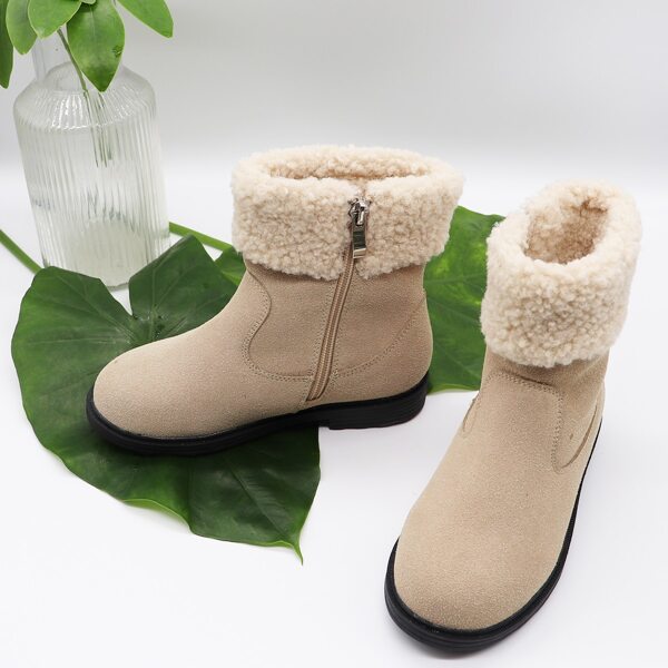 

Girls Fluffy Side Zip Boots, Apricot