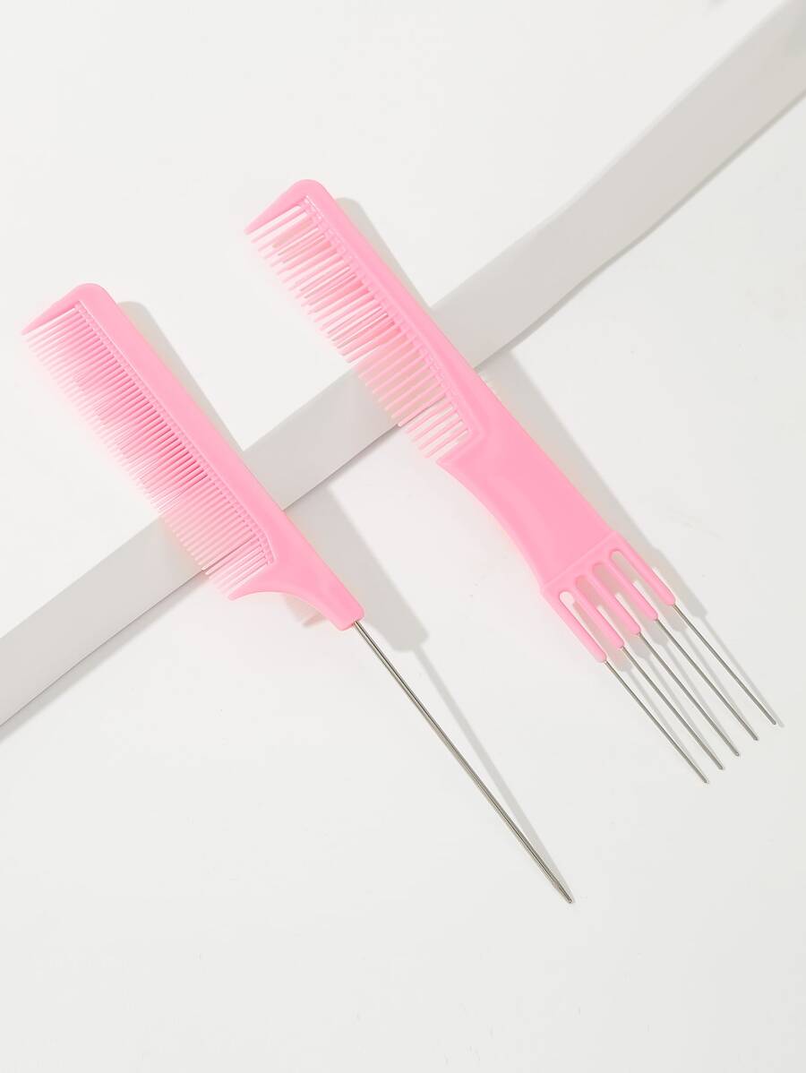 2入組髮梳套裝，寬齒梳毛刷造型梳套裝/套件，細齒鼠尾毛刷/尖尾毛刷適用於所有類型頭髮造型 - 粉色 - 查看 1