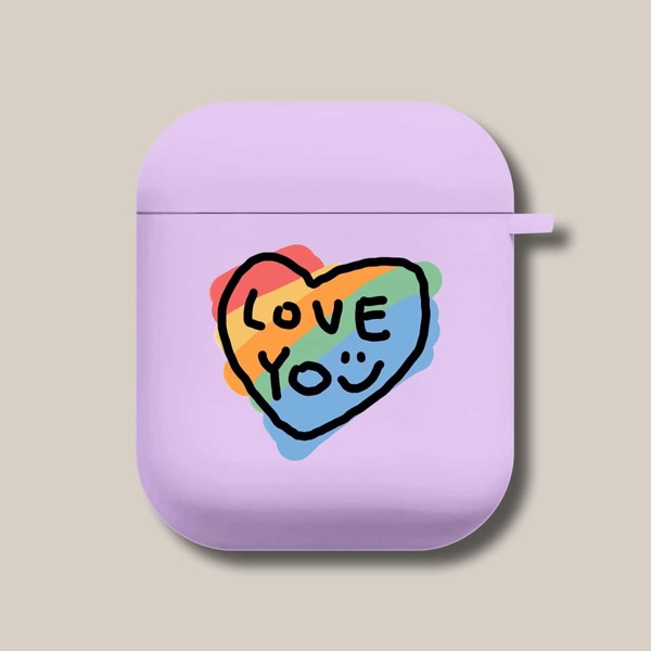 

Heart Print Case For Airpods, Purple