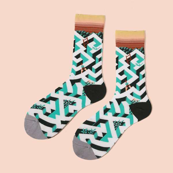 

Geometric Pattern Crew Socks, Multicolor