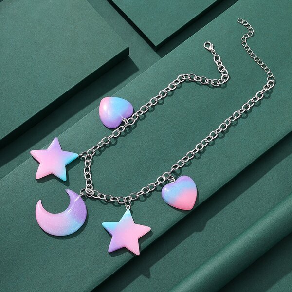 

Moon & Star Charm Necklace, Mauve purple