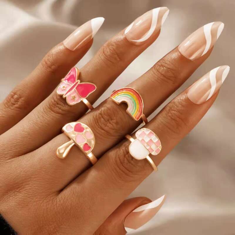 

4pcs Mushroom Decor Ring, Pink