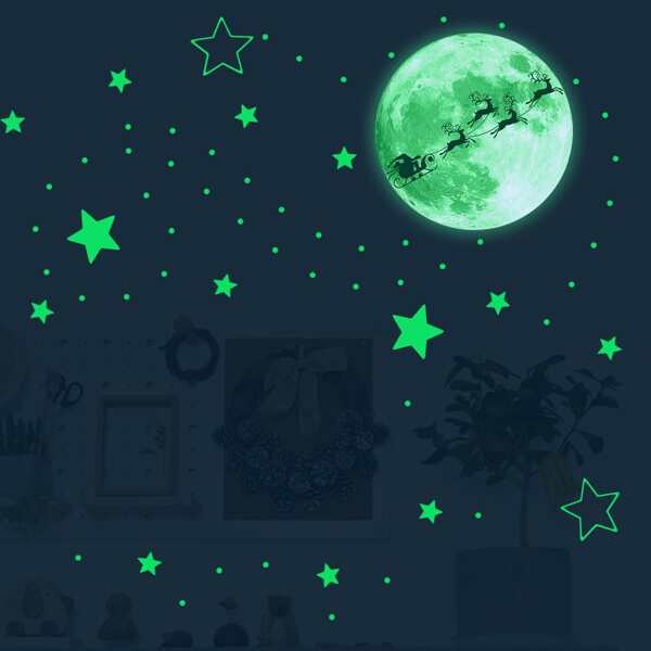 

1set Moon & Star Pattern Luminous Wall Sticker, Green