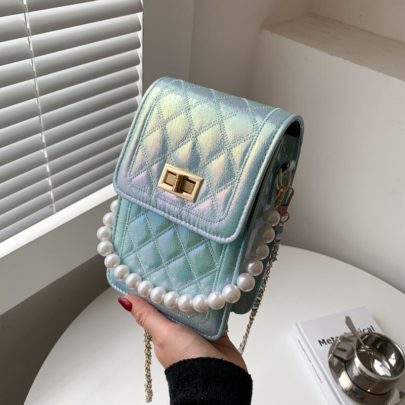 

Faux Pearl Beaded Satchel Bag, Blue
