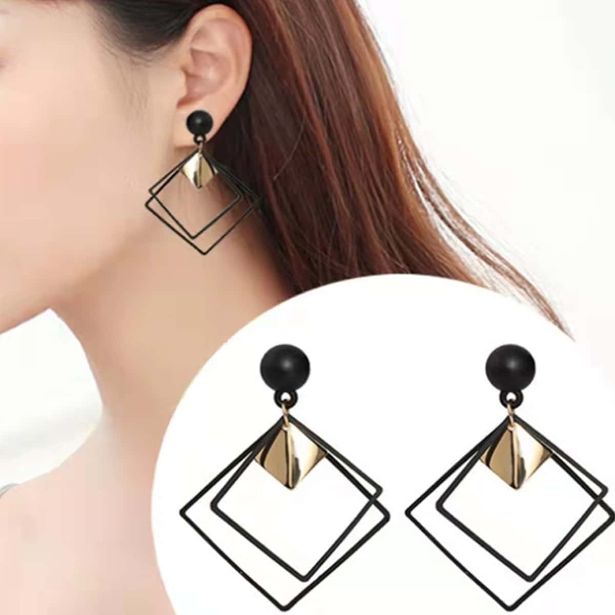 

Geo Drop Earrings, Black
